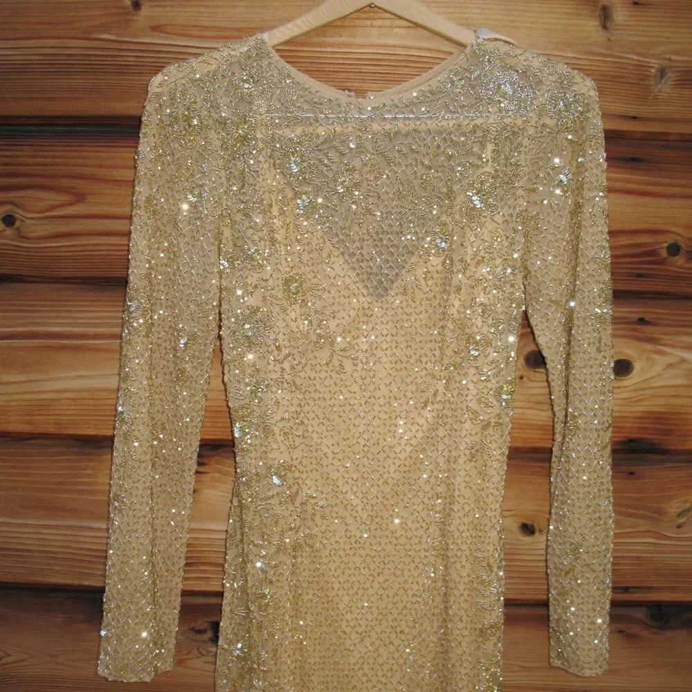MAC DUGGAL 5504 Long Sleeve Embellished Evening Gown Dress FLAW